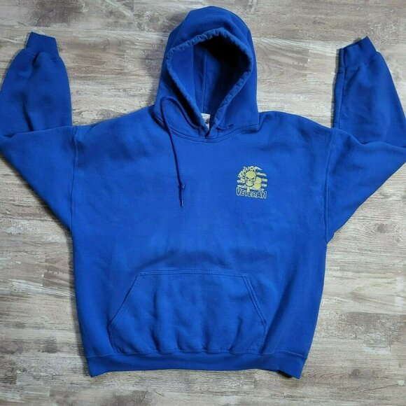Gildan Heavy Blend Veteran Military Hoodie Sweatshirt Blue Vintage Skull Earned - Picture 3 of 12